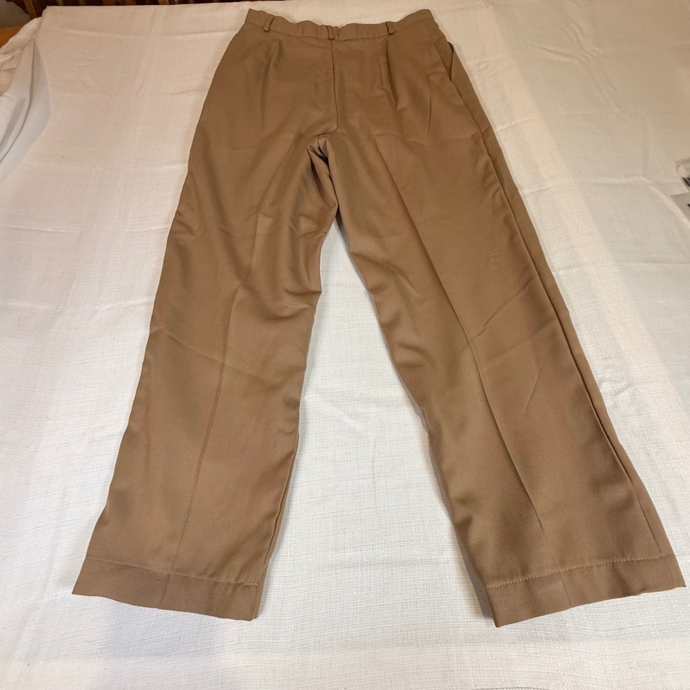 Vintage Camel Tan 100% Worsted Wool Pleated High Waisted Straight Leg Trousers - Picture 9 of 11